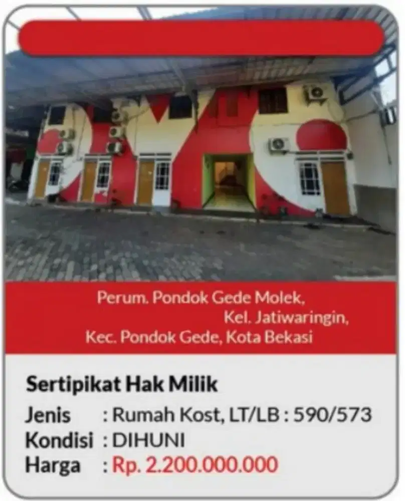 Dijual Rumah Kos Jatiwaringin Pondok Gede
