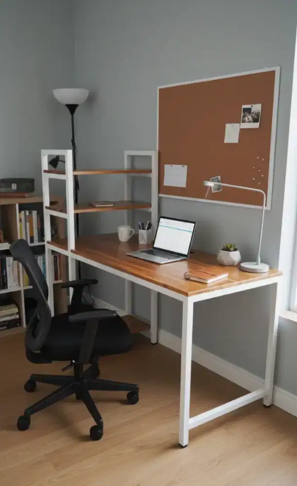 Meja kerja jati Belanda di lengkapi dengan rak (bisa custom)