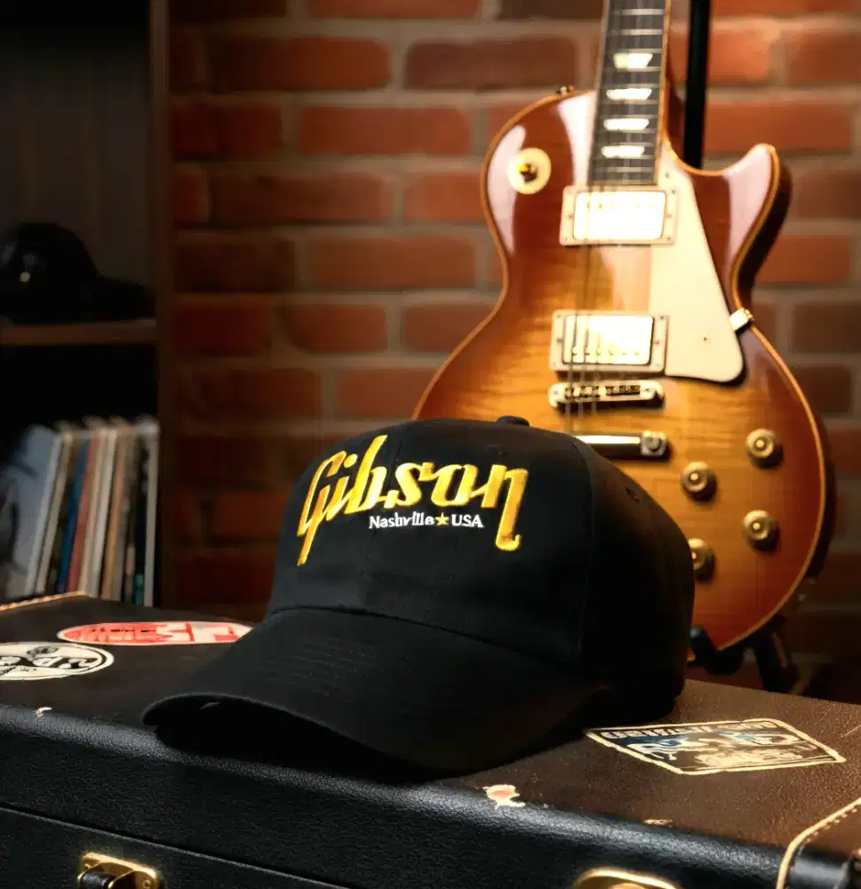 Topi Vintage Gitar Gibson USA Headshot Original Second Warna Hitam