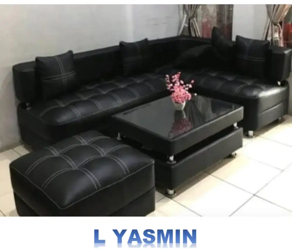 Sofa tamu L Yasmin jumbo full kulit+ meja