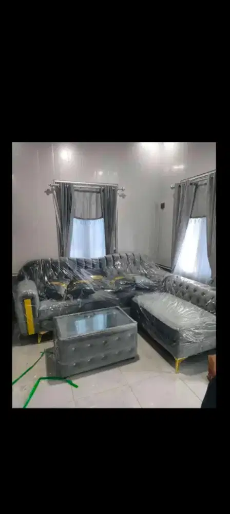 Sofa tamu L kancing seribu + meja,Garansi resmi pabrik