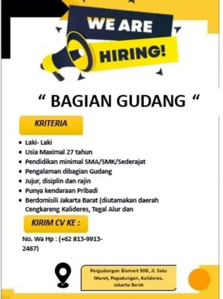 dibutuhkan bagian gudang