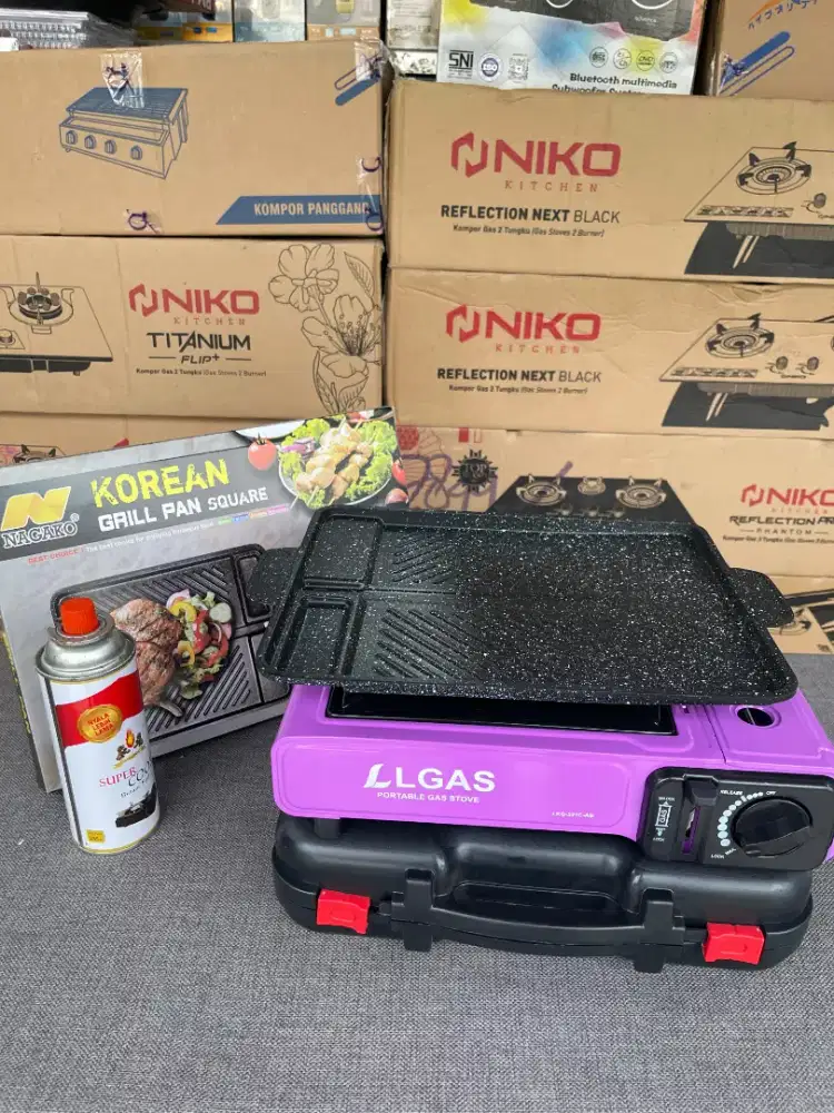 BARU PAKET KOMPOR PORTABEL + KOREAN GRIL PAN ANTI LENGKET+ GAS KALENG
