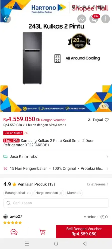 Kulkas Samsung 2pintu refigrator