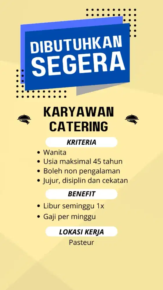 Lowongan Kerja Staff Catering Wanita Bandung