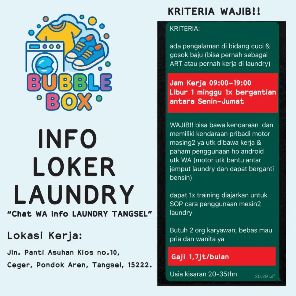 Cari karyawan laundry
