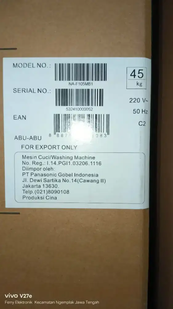 Mesin cuci Panasonic 1 tabung TOP LOADING 10,5kg