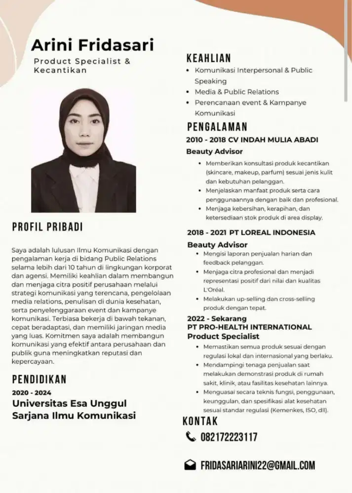 Mencari pekerjaan pengalaman beauty advisor dan product specialist