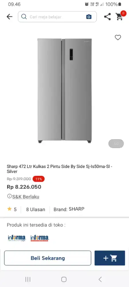 PROMO KREDIT SHARP 472 LTR KULKAS 2 PINTU SBS