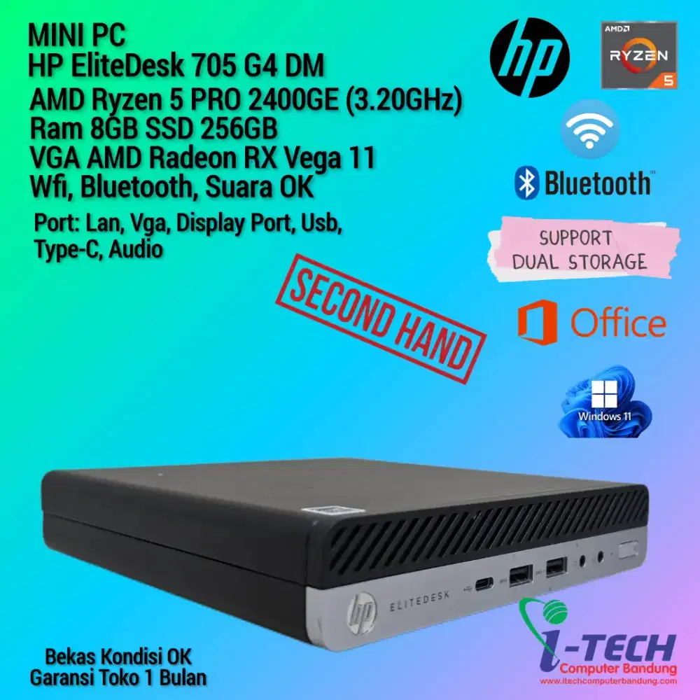MINI PC HP ELITEDESK 705 G4 DM AMD RYZEN 5 PRO RAM 8GB SSD 256GB