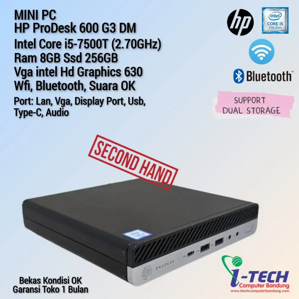 MINI PC HP PRODESK 600 G3 DM CORE i5 GEN7 RAM 8GB SSD 256GB