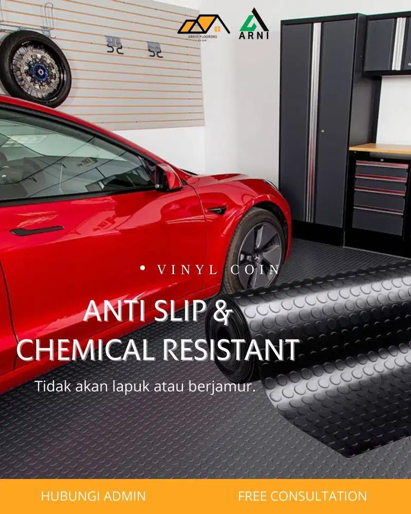 Karpet Vinyl Coin Tebal 1,2mm MRJY|Vinyl Roll Untuk Garasi Mobil