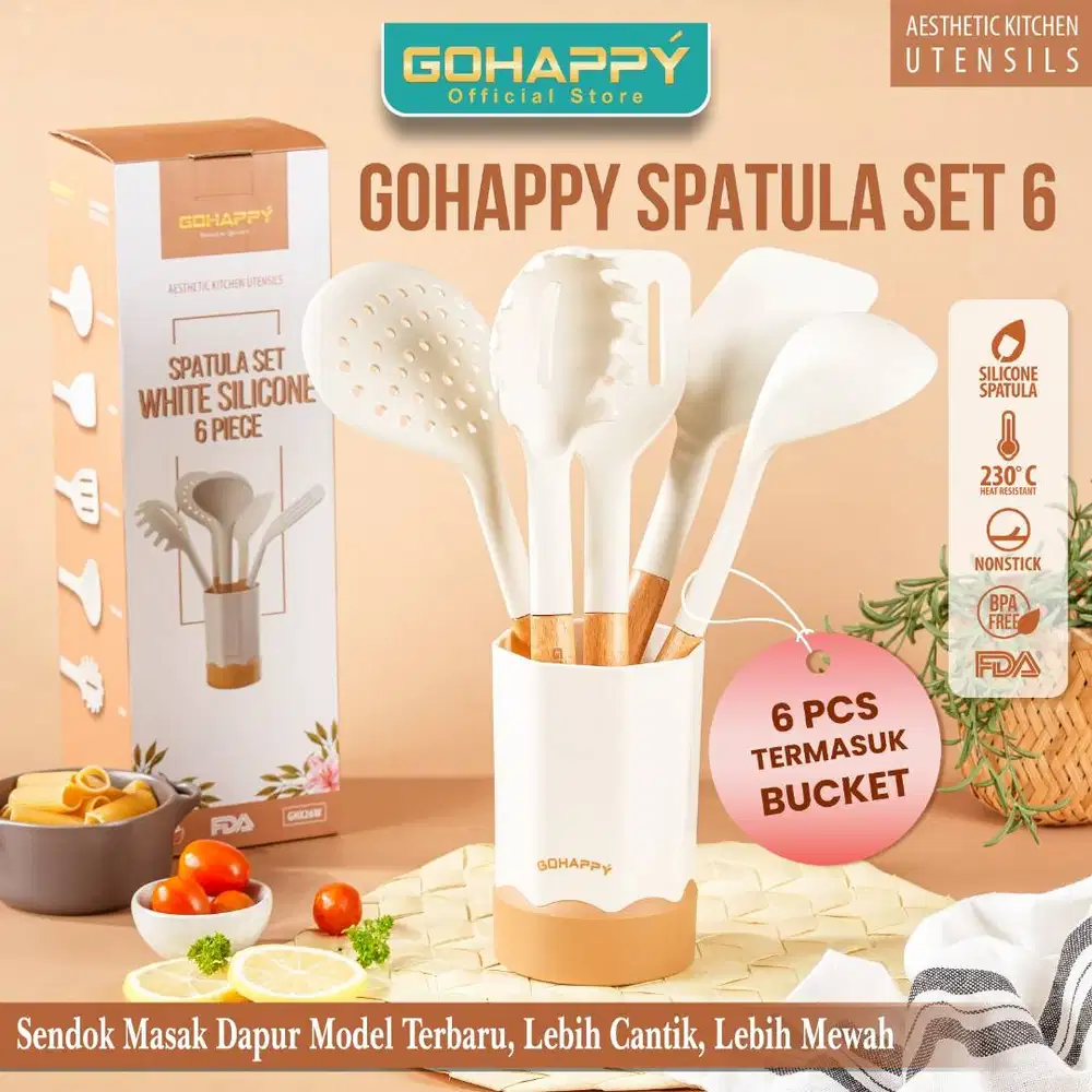 GOHAPPY - SUTIL SPATULA SILICON SET WITH BUCKET HOLDER