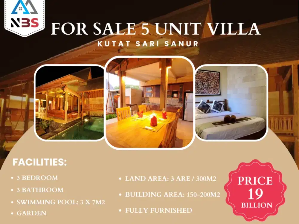 Di Jual 5 Unit Villa Lokasi Di Jalan Kutat Lestari Kawasan Pariwisata Pantai Sanur Bali