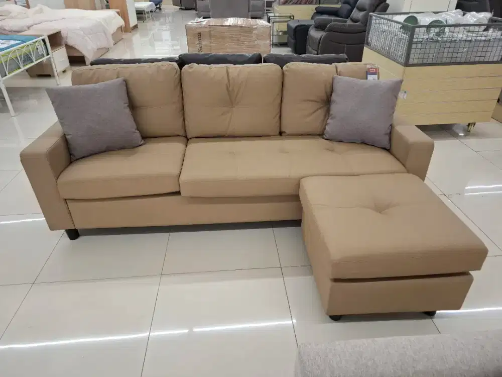 Sofa L Kulit Cokelat