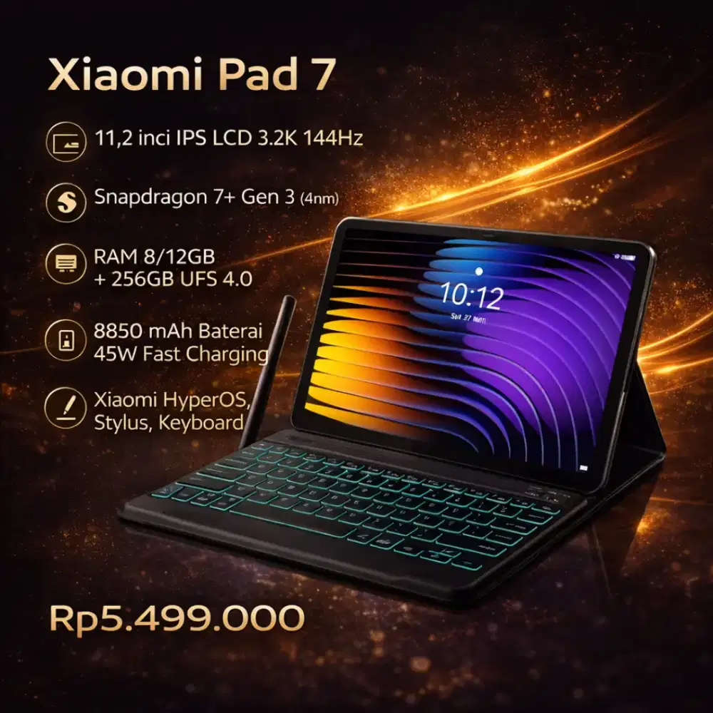Xiaomi Pad 7 8/256GB – Layar 3.2K 144Hz, Snapdragon 7+ Gen 3