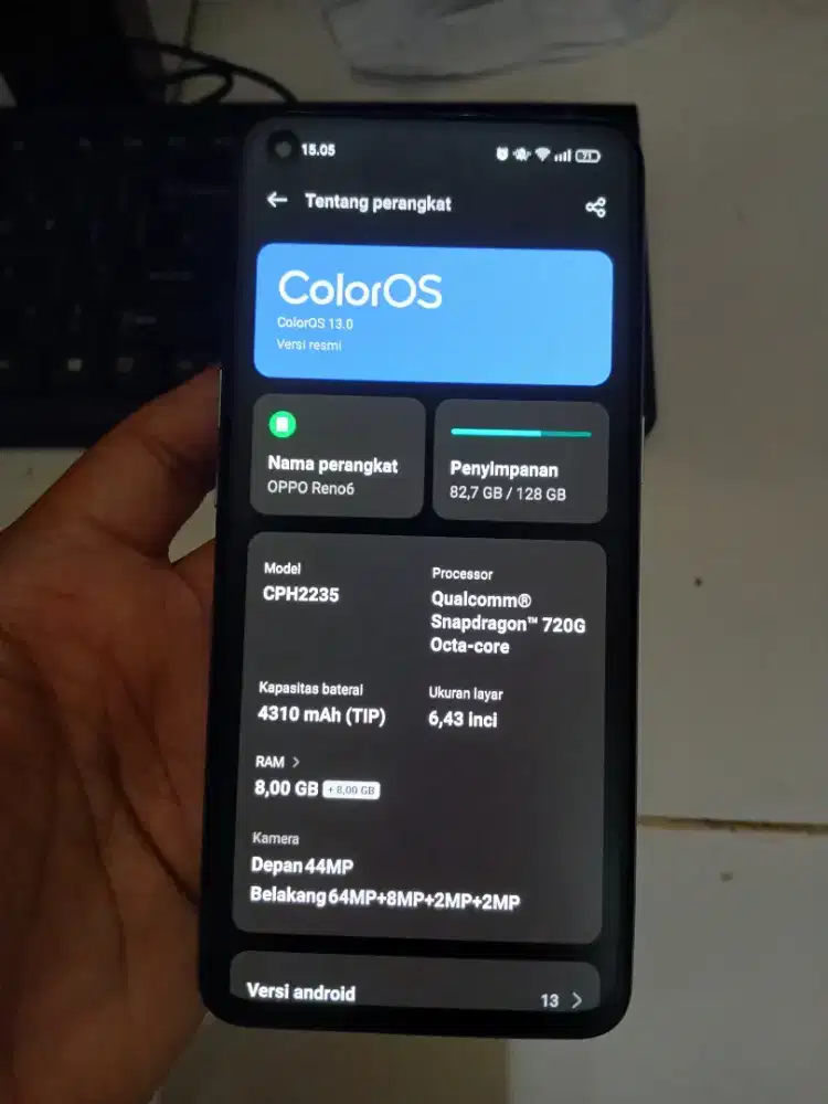 Oppo reno 6 8/128 full set orian layar orian