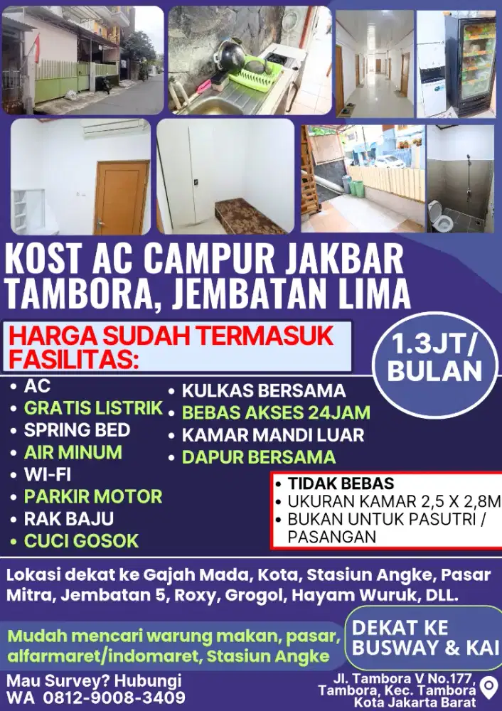 KOST PEREMPUAN TAWAKAL LENGKAP 1.3JT/BLN