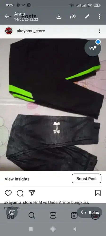 2pcs Celana olahraga under armor hnm