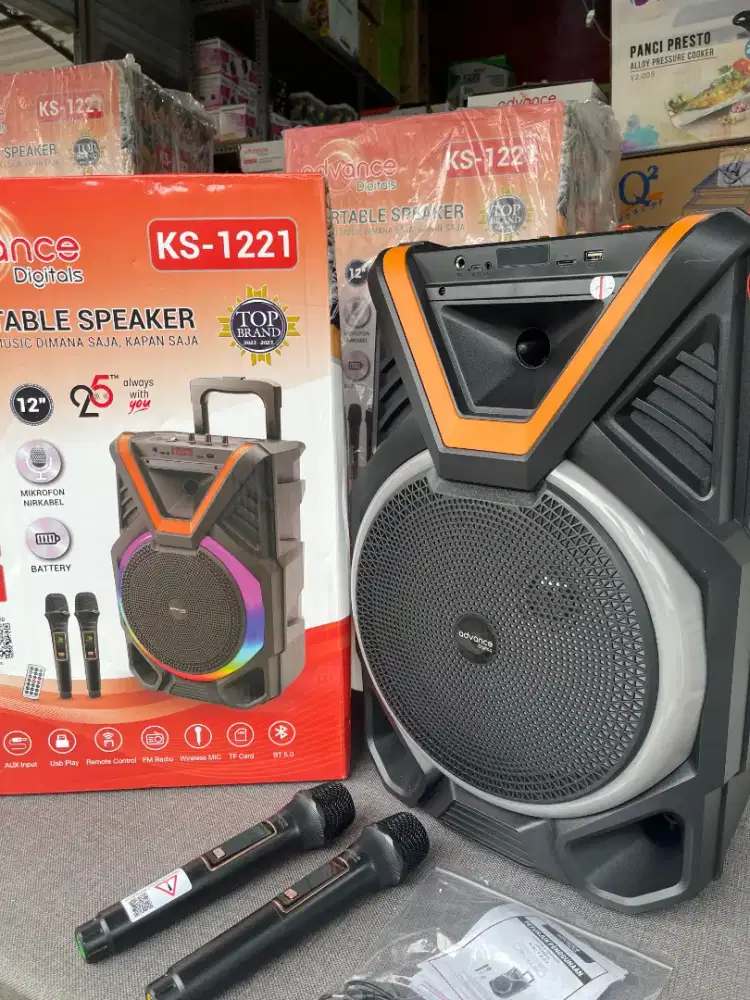 BARU MERK ADVANCE SPEAKER TROLY BLUETOOTH KARAOKE BESAR 12 INCH