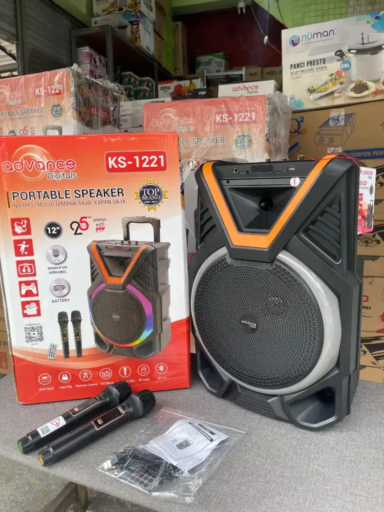 MERK ADVANCE SPEAKER TROLY BLUETOOTH KARAOKE BESAR 12 INCH