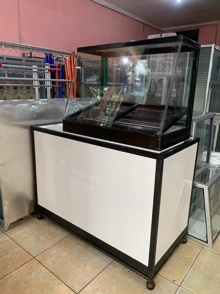 Meja + etalase ayam fried chicken bekas 120cm