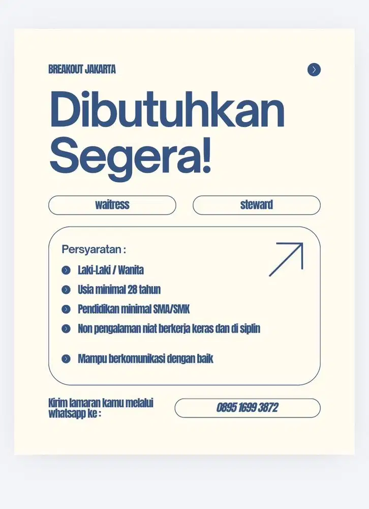 Lowongan kerja waitess dan steward