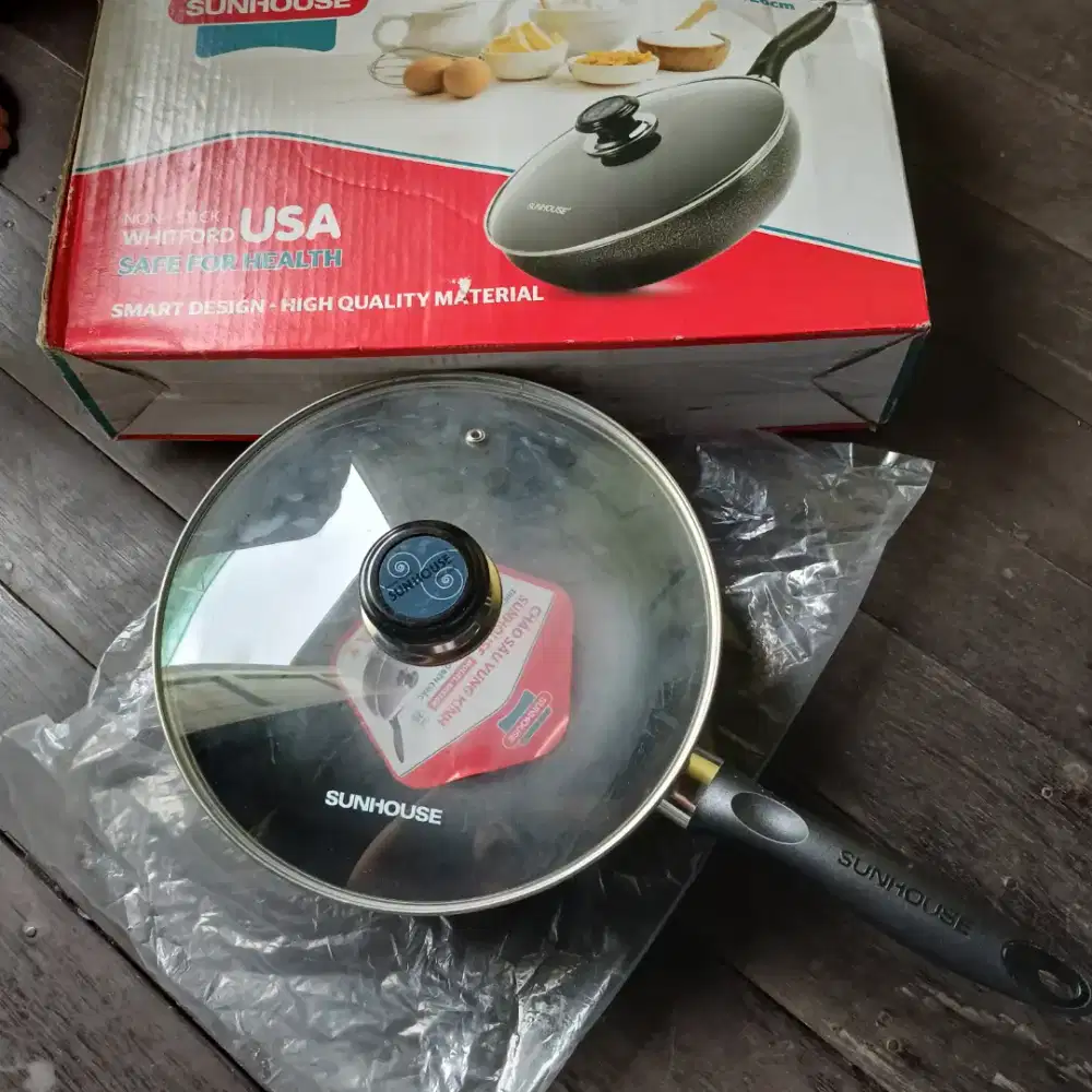 Sunhouse Wok Pan Wajan + tutup kaca hitam 26 cm
