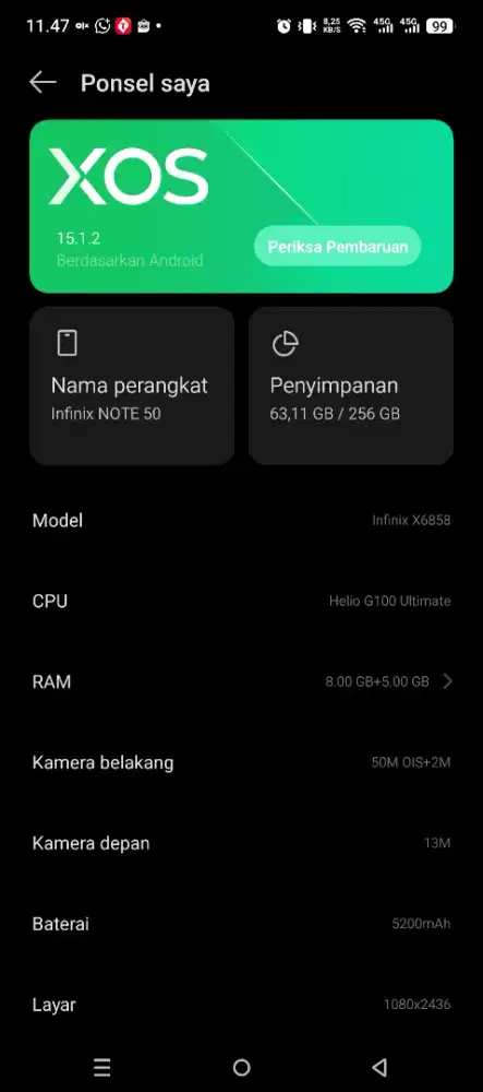 Handphone infinix note 50 ram 8/256