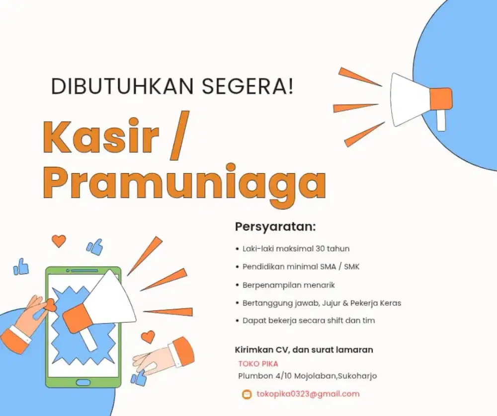 DIBUTUHKAN Pramuniaga / Kasir