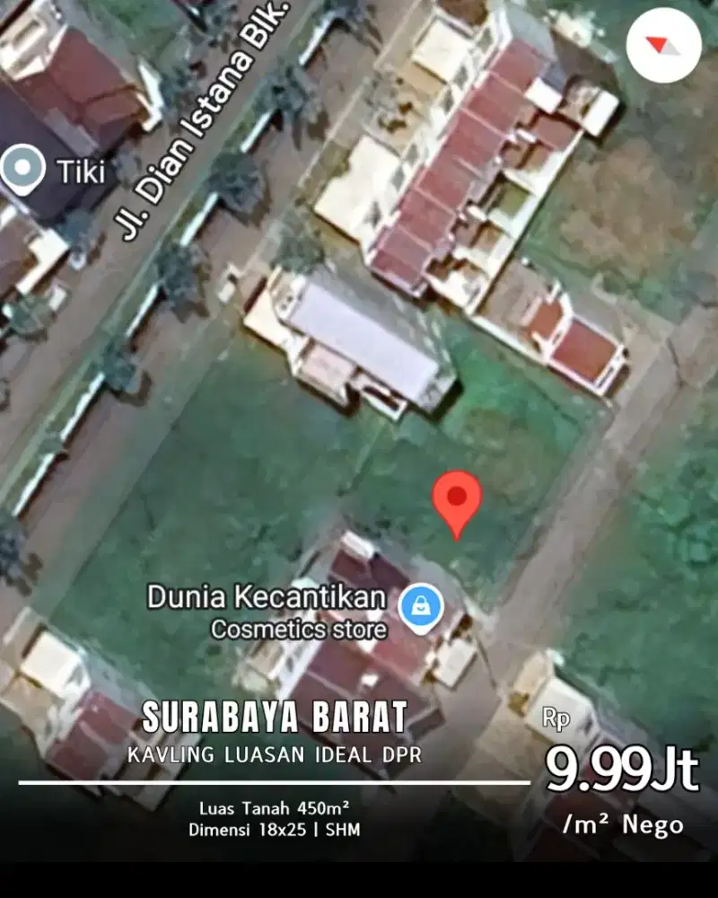 Dijual Tanah strategis kompleks DPR Dian Istana Surabaya Barat