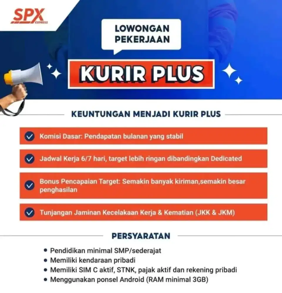 DIBUTUHKAN SEGERA KURIR MOTOR DAN DRIVER MOBIL SPX