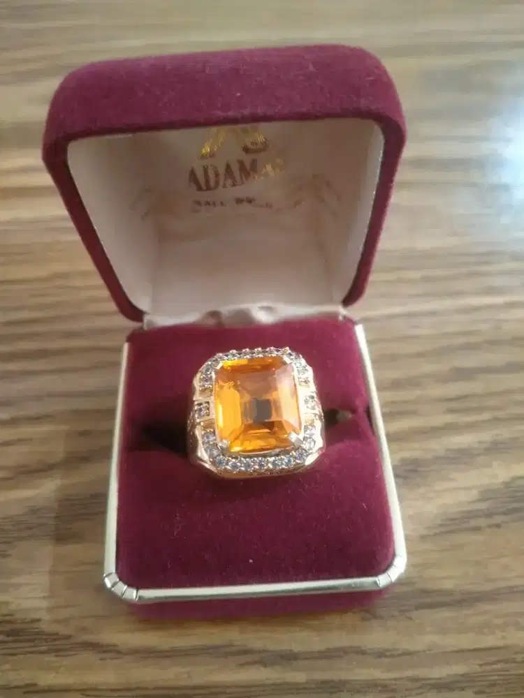 Cincin batu Yellow Citrine Quarts asli