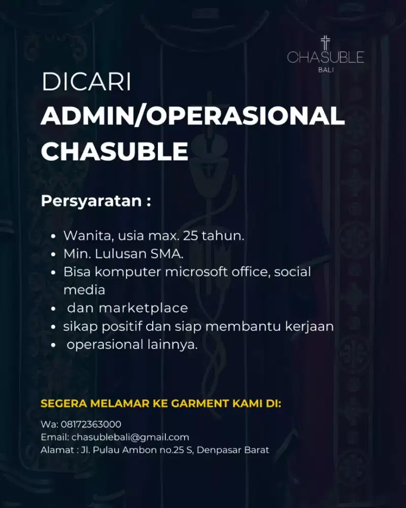 Dibutuhkan Admin Operasional Kasula