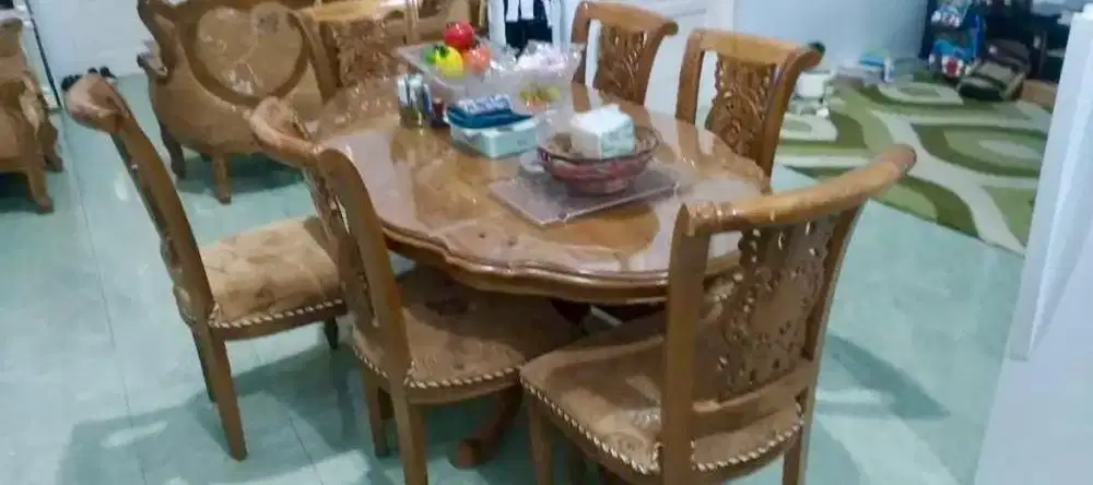 Full Set Meja Makan Ukir Jati Jepara