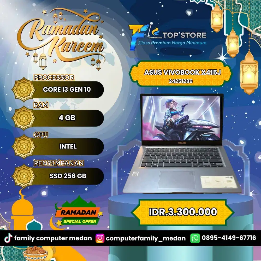 LAPTOP ASUS VIVOBOOK X415J CORE I3 GEN 10 SSD 256/4GB