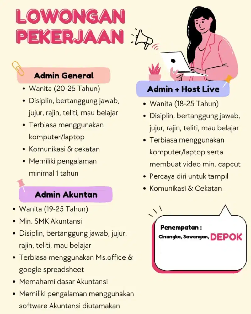 Admin General, Admin Akuntan, Admin Hostlive