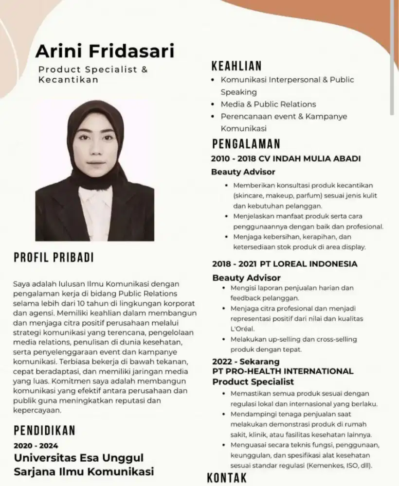 Mencari pekerjaan pengalaman beauty advisor dan product specialist