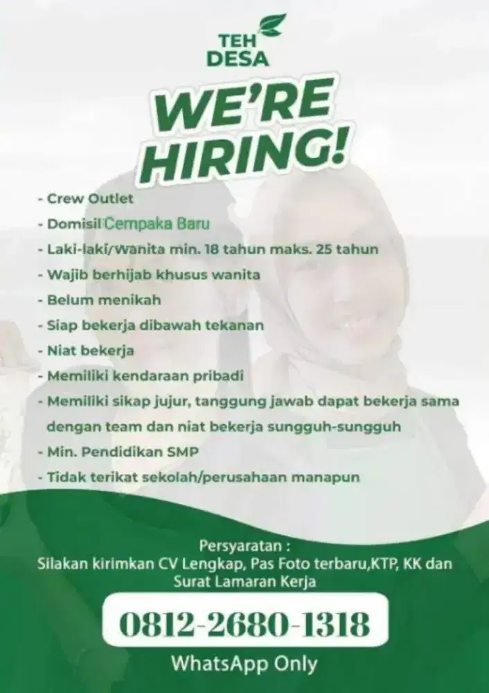 Lowongan pekerjaan jaga stand teh desa