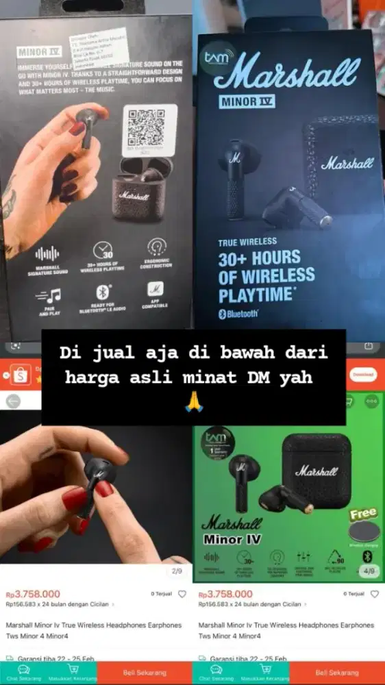 TWS MARSHALL bluetooth earbud earphone