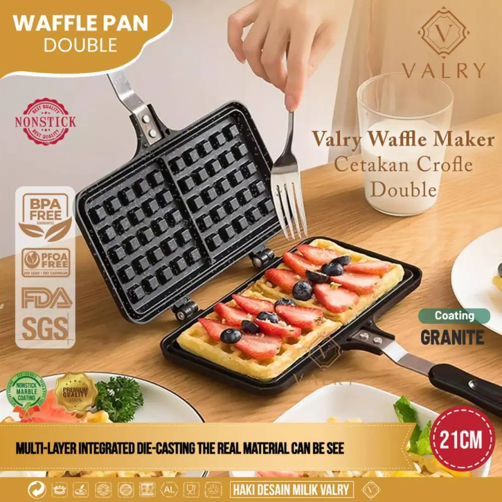 Valry Belgian waffle maker motif kotak atau flower panci anti lengket