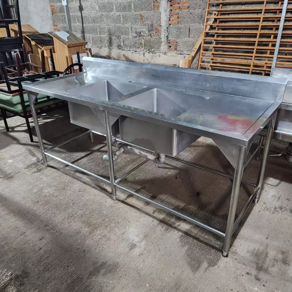 Double Sink Stainless 200cm ex Cafe ex Resto