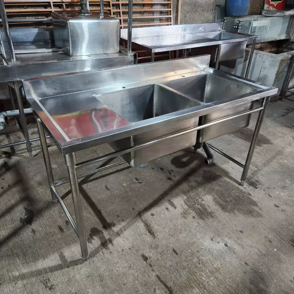Double Sink Stainless 150cm ex Resto ex Cafe