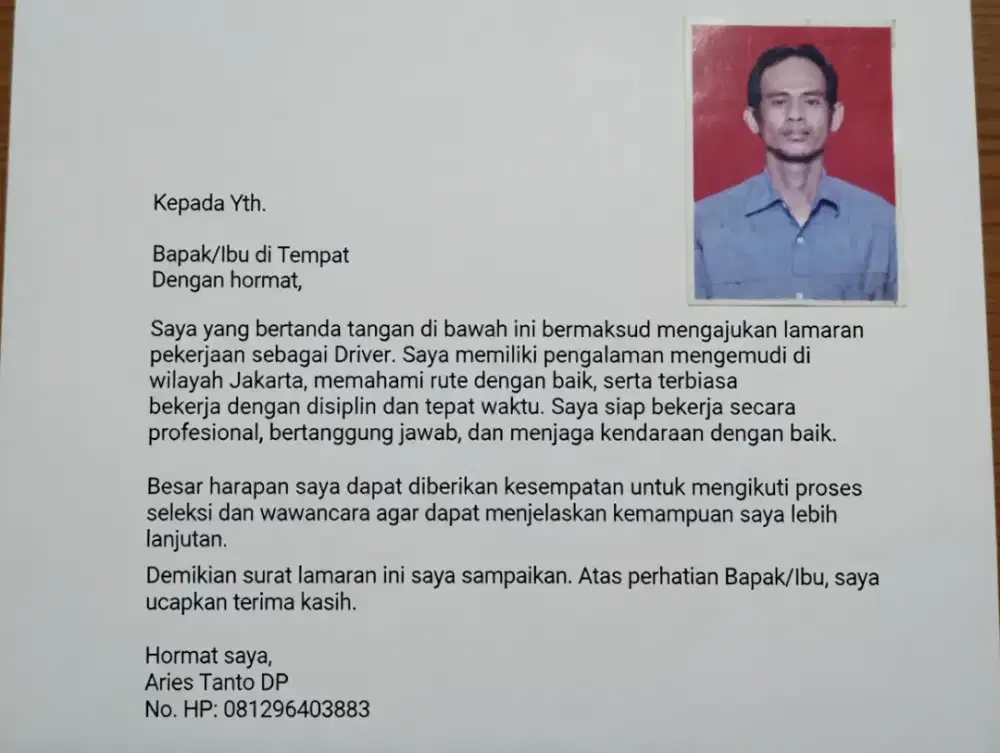 Saya sedang mencari pekerjaan sebagai driver