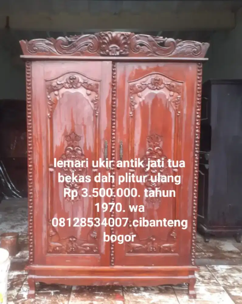 Lemari ukir antik jati tua 2 pintu bekas dah melamin