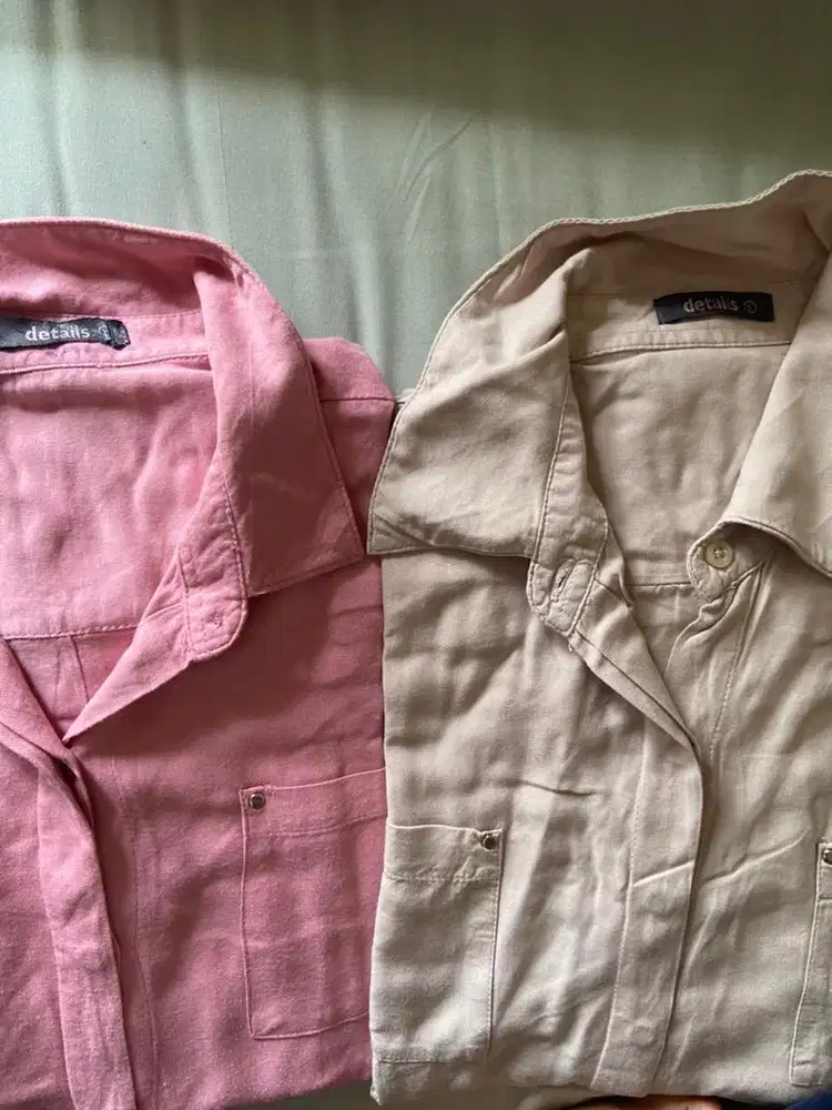 2 Pcs Kemeja (Pink & Krem) Lengan Panjang