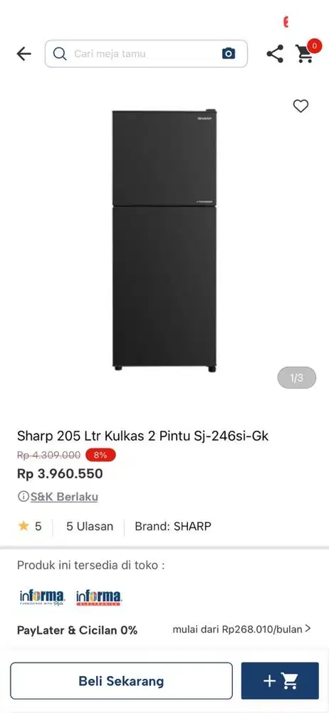 kulkas 2 pintu sharp