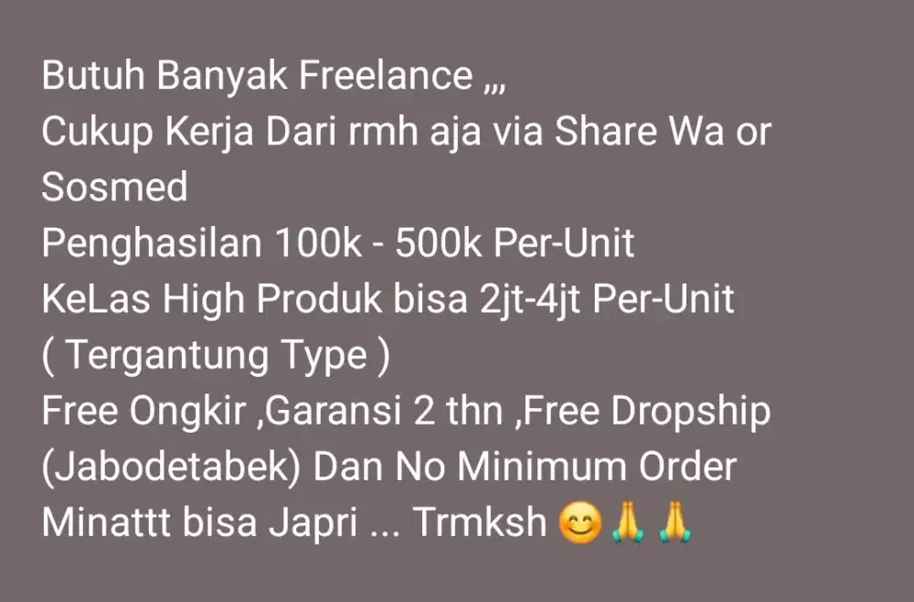 Di Butuhkan Banyak Freelance