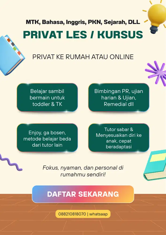 Privat les Tutor untuk sd sampai smp