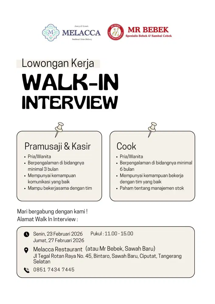 Dibutuhkan Segera: Cook & Server - Penempatan Ciputat/Bintaro